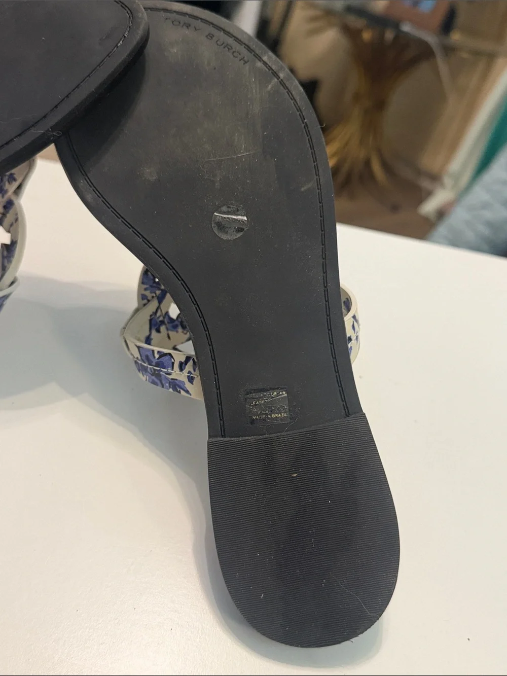 Tory Burch Blue Floral Miller Thong Sandals - Blue on Cream